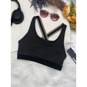 Mono b Womens size M Sports Bra top Criss Cross Mocha Light Brown crop top